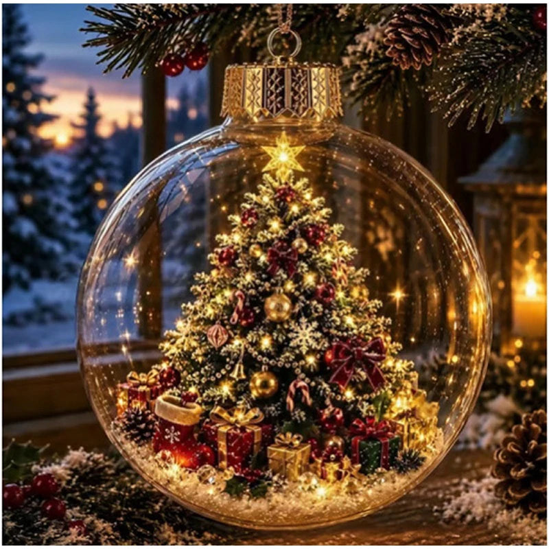 New Clear Christmas Ornament Ball Glowing Decor Holiday Scene Christmas Tree Hanging Toy Winter Diorama Bauble for Window Xmas
