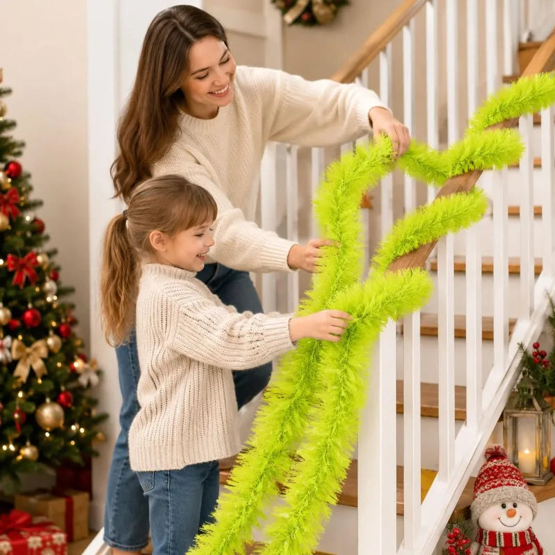 Christmas Garland Green Tinsel Wreath Red Bowknot Christmas Tinsel Ribbons Xmas Tree Ornament DIY Wreath Hanging Pendent Decor