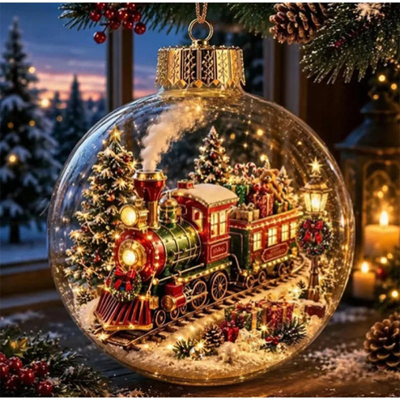 New Clear Christmas Ornament Ball Glowing Decor Holiday Scene Christmas Tree Hanging Toy Winter Diorama Bauble for Window Xmas