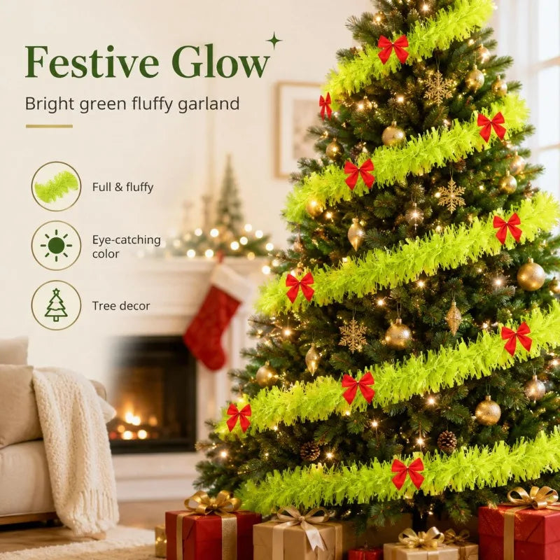 Christmas Garland Green Tinsel Wreath Red Bowknot Christmas Tinsel Ribbons Xmas Tree Ornament DIY Wreath Hanging Pendent Decor