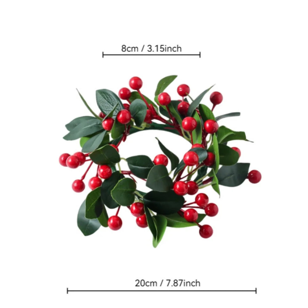 Christmas Candle Wreath Dining Table Decors Classic Red Berries Pinecone Centerpiece Garland Multifunctional Candle Holder 2025