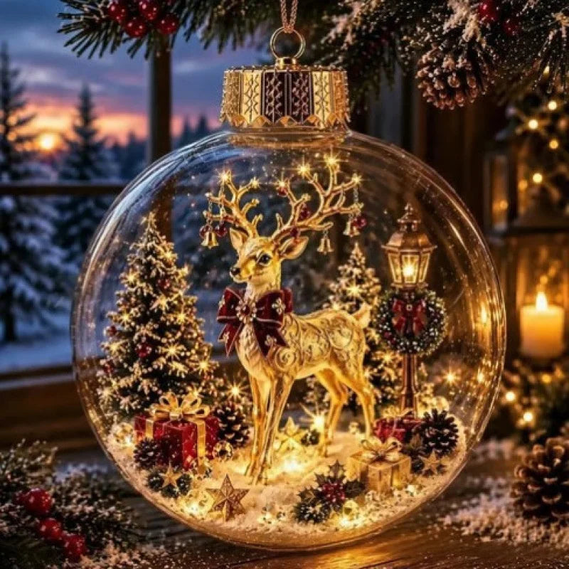 New Clear Christmas Ornament Ball Glowing Decor Holiday Scene Christmas Tree Hanging Toy Winter Diorama Bauble for Window Xmas