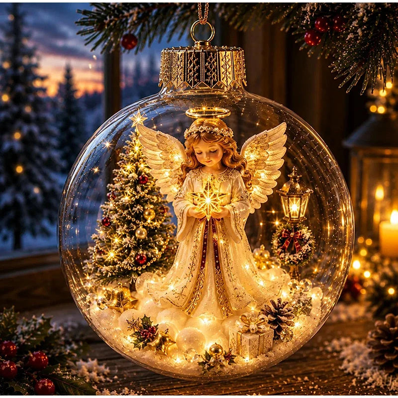 New Clear Christmas Ornament Ball Glowing Decor Holiday Scene Christmas Tree Hanging Toy Winter Diorama Bauble for Window Xmas