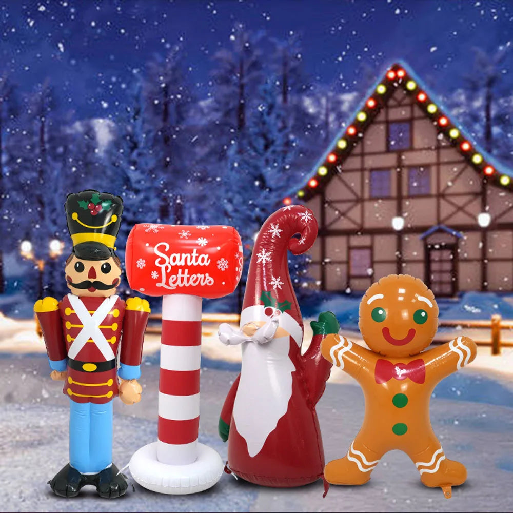 Christmas Inflatable Decor Set, Nutcracker Santa Mailbox Gingerbread Man, Festive Ornaments for Holiday Party, Yard Decoration