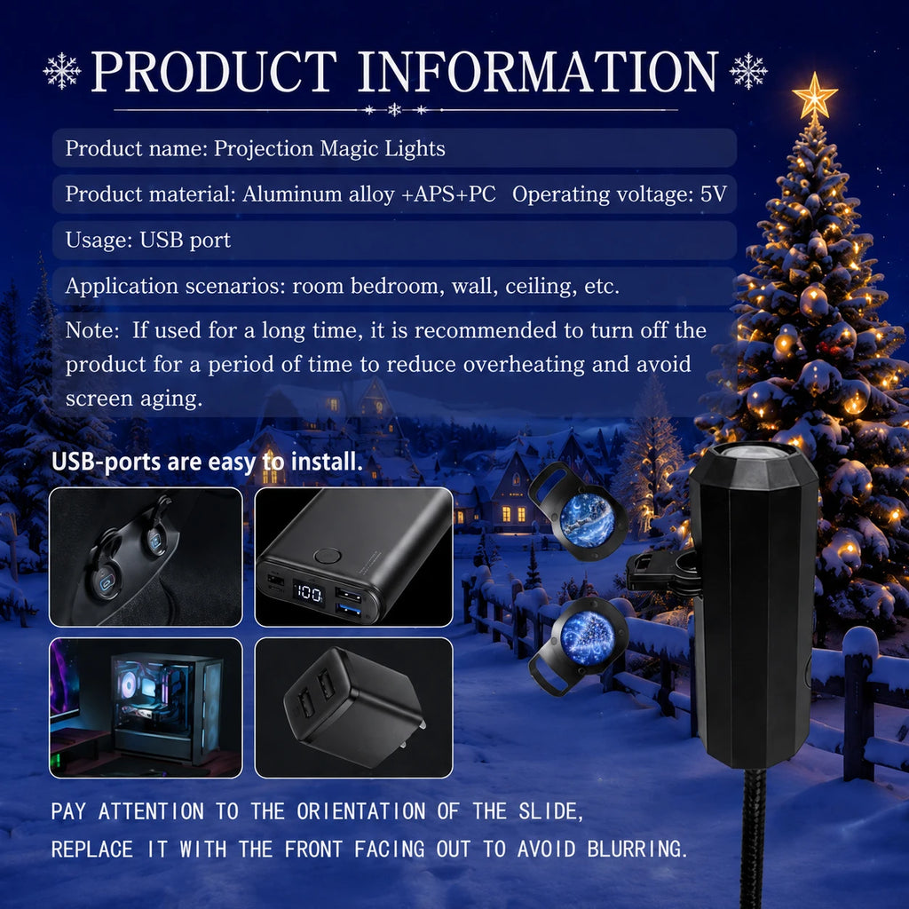 8 Christmas-Themed Projector Lights, USB-Powered Nightlights, Perfect for Creating a Festive Atmosphere in Your Room.