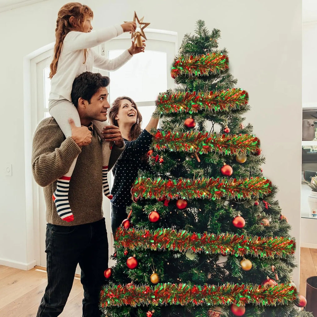Christmas Tinsel Garlands Decoration Bar Tops Ribbon Garland with Bowknot Xmas Tree Ornaments Party Home Decor Pendant Prop