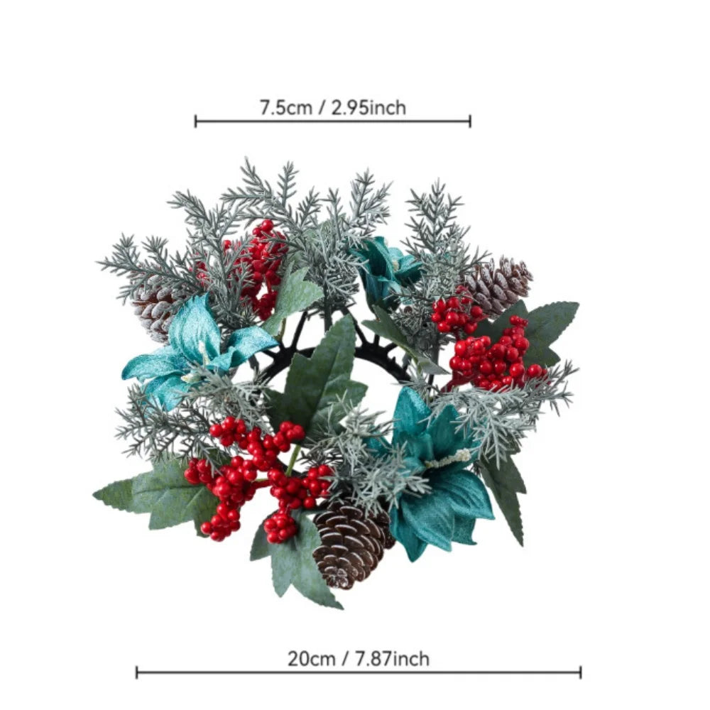 Christmas Candle Wreath Dining Table Decors Classic Red Berries Pinecone Centerpiece Garland Multifunctional Candle Holder 2025