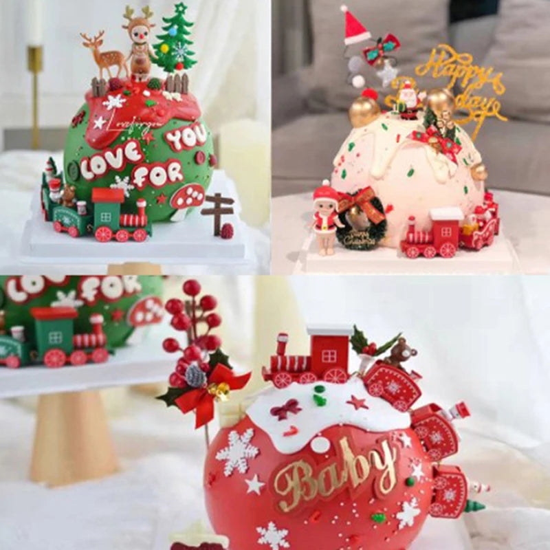 【S】Christmas Children's Party Dessert Table Accessories Christmas Plastic Train Ornament Festive Decorations