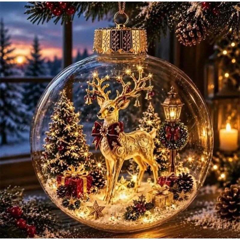 New Clear Christmas Ornament Ball Glowing Decor Holiday Scene Christmas Tree Hanging Toy Winter Diorama Bauble for Window Xmas
