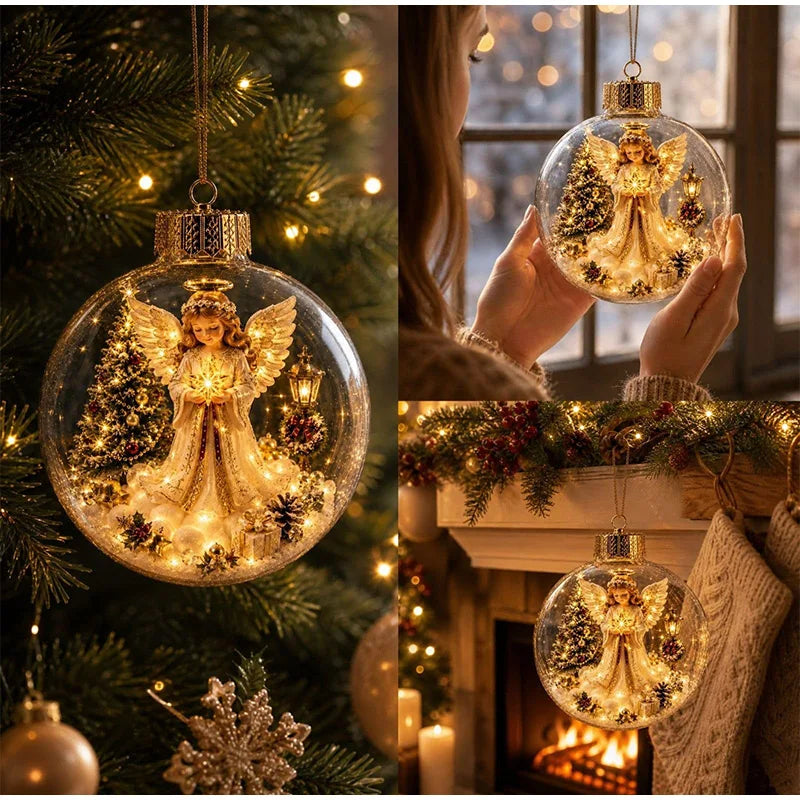 New Clear Christmas Ornament Ball Glowing Decor Holiday Scene Christmas Tree Hanging Toy Winter Diorama Bauble for Window Xmas