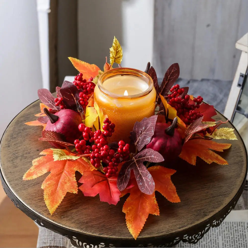 Christmas Candle Wreath Dining Table Decors Classic Red Berries Pinecone Centerpiece Garland Multifunctional Candle Holder 2025