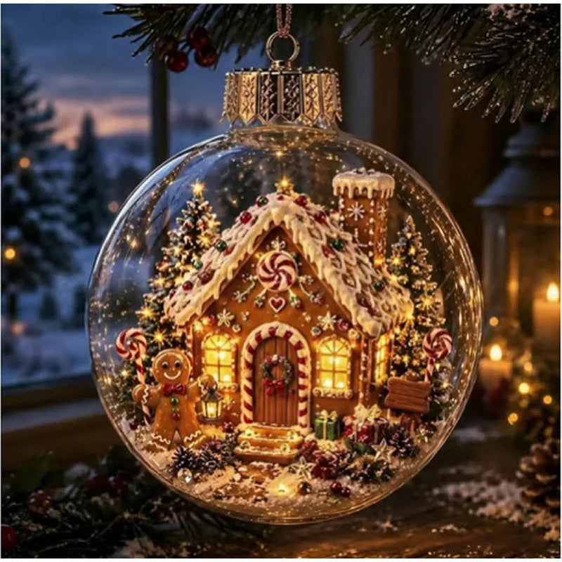New Clear Christmas Ornament Ball Glowing Decor Holiday Scene Christmas Tree Hanging Toy Winter Diorama Bauble for Window Xmas