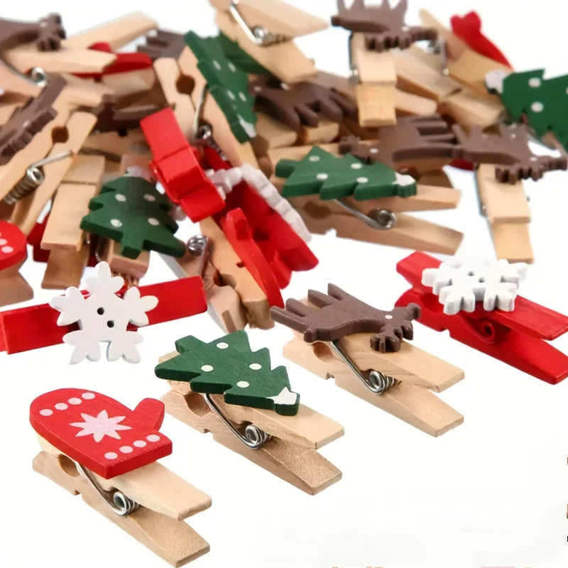 10/30/50Pcs Christmas New Year Party Decor Wooden Clip Photo Wall Clip DIY Christmas Decorations To Decorate The Christmas Tree