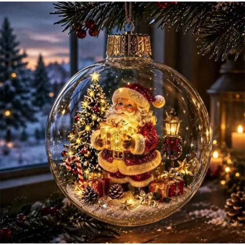 New Clear Christmas Ornament Ball Glowing Decor Holiday Scene Christmas Tree Hanging Toy Winter Diorama Bauble for Window Xmas