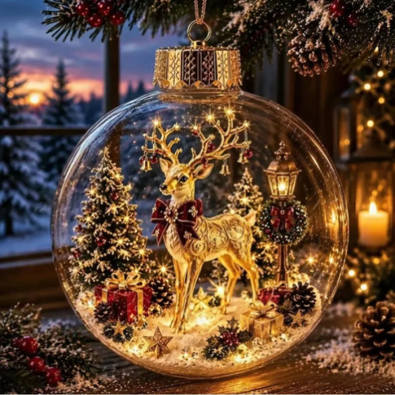New Clear Christmas Ornament Ball Glowing Decor Holiday Scene Christmas Tree Hanging Toy Winter Diorama Bauble for Window Xmas