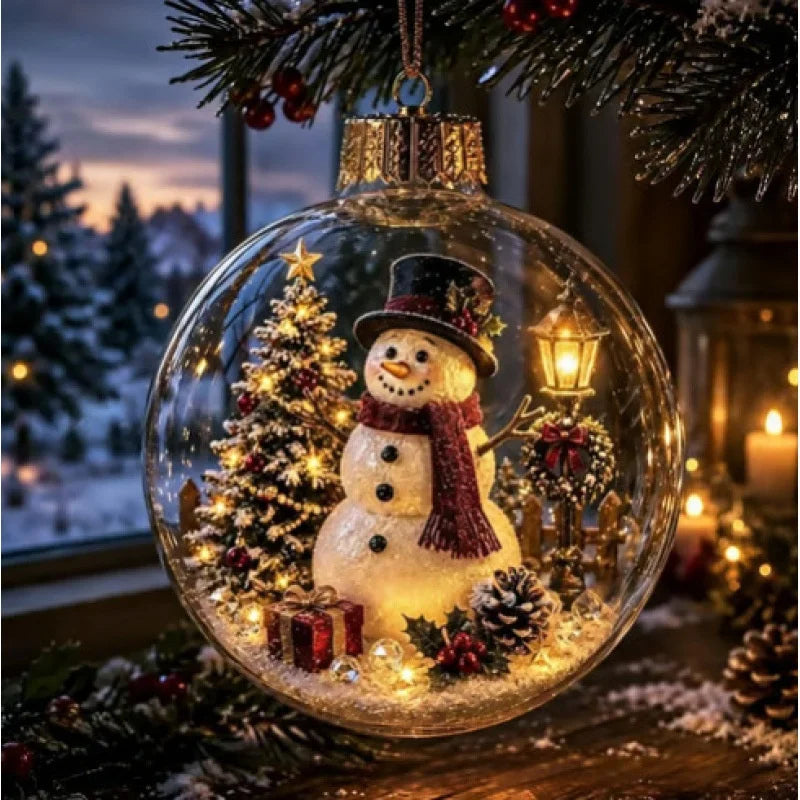 New Clear Christmas Ornament Ball Glowing Decor Holiday Scene Christmas Tree Hanging Toy Winter Diorama Bauble for Window Xmas