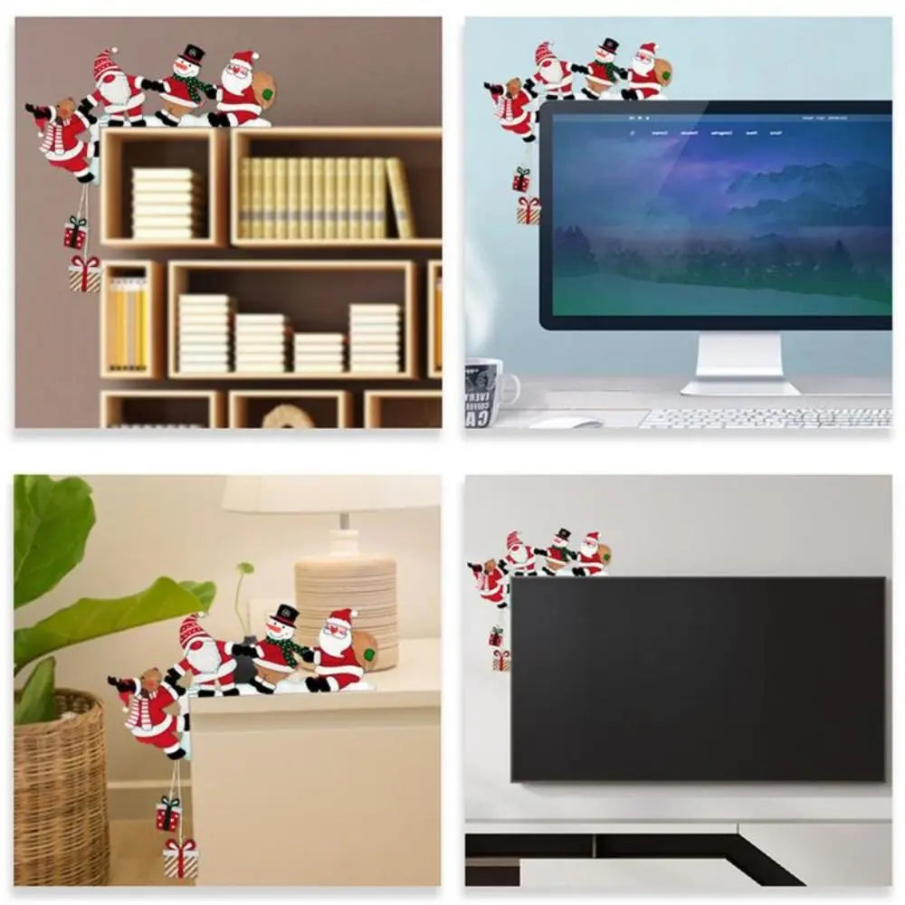 New Santa Door Corner Decor Christmas Cartoon Door Frame Decor Snowman Reindeer Wooden Pendant Party House Decor